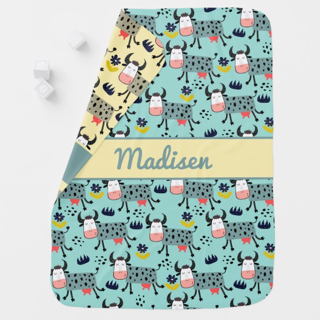 Funny Farm Cows Reversible Baby Blanket (In Situ)