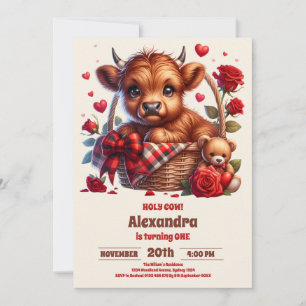 Funny Farm Holy Cow Highland 1st Birthday Invitation