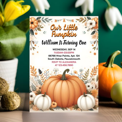 Funny Farm Kids Our Little Pumpkin Is Turning One Invitation