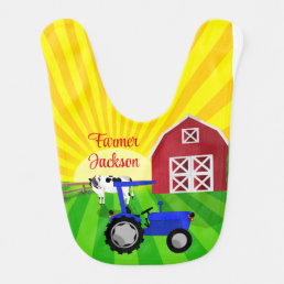 Funny Farm Tractor Barn and Cow Baby Bib