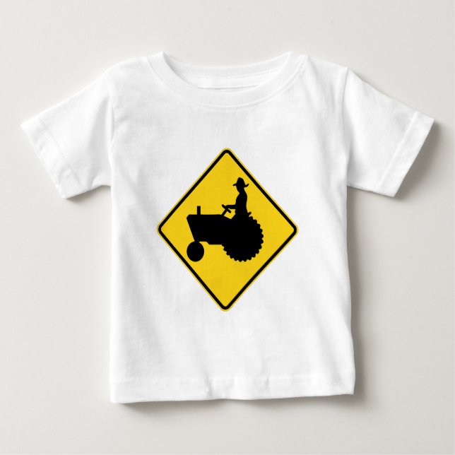 Funny Farm Tractor Road Sign Warning Baby T-Shirt (Front)