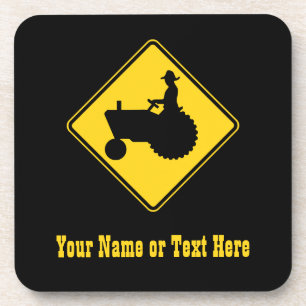 Funny Farm Tractor Road Sign Warning Beverage Coaster
