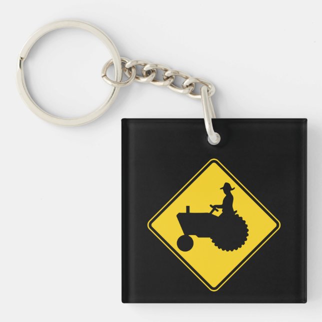 Funny Farm Tractor Road Sign Warning Keychain (Front)