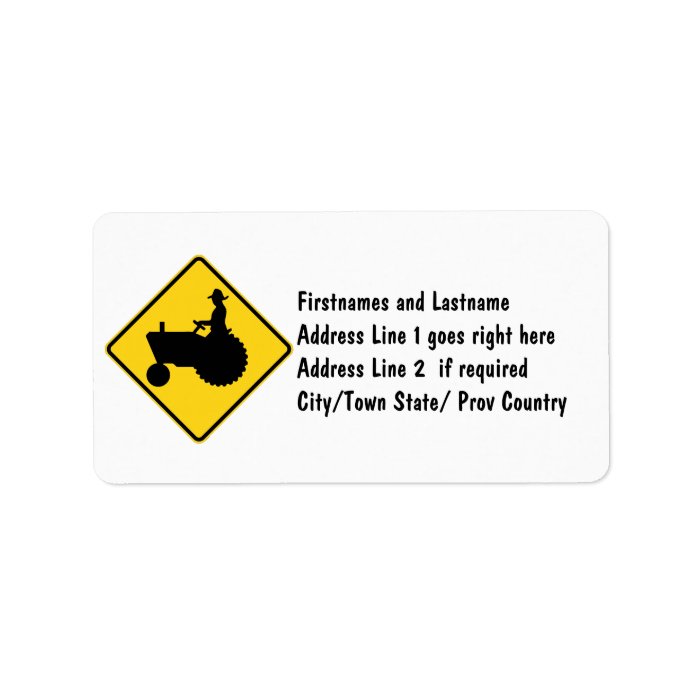 Funny Farm Tractor Road Sign Warning Personalized Address Label