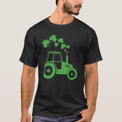 Funny Farm Tractor Shamrock Tractor St Patricks D T_Shirt
