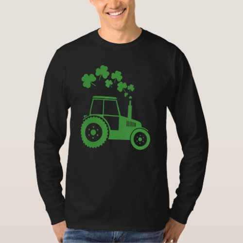 Funny Farm Tractor Shamrock Tractor St Patricks D T_Shirt