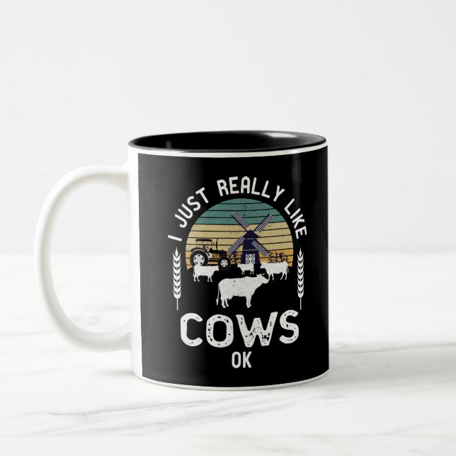 Funny Farmer Gift Idea, Cow Lover Present Two-Tone Coffee Mug (Left)