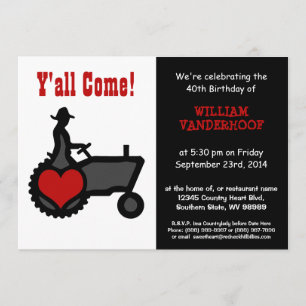 Funny  Farmer on Tractor Birthday Party Invitation