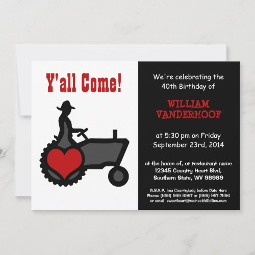 Funny  Farmer on Tractor Birthday Party Invitations