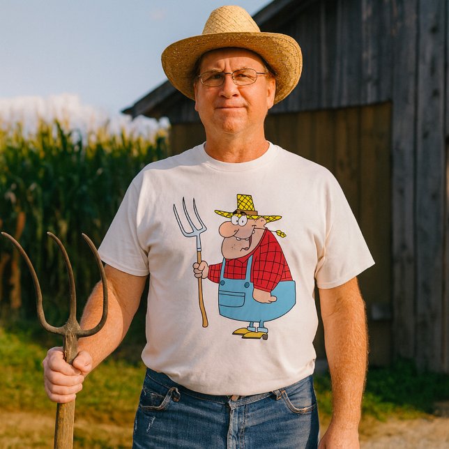 Funny Farmer Pitchfork Overalls and Straw Hat T-Shirt (Creator Uploaded)