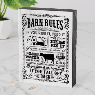 Funny Farmers barn rules Wooden Box Sign