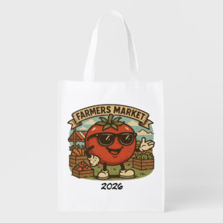 Funny Farmers Market Tomato Character  Grocery Bag