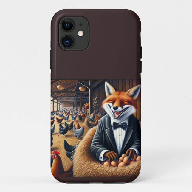 Funny Farmhouse Art Fox in Hen House Stealing Eggs Case-Mate iPhone Case (Back)