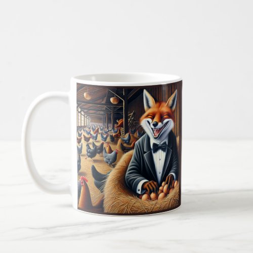 Funny Farmhouse Art Fox in Hen House Stealing Eggs Coffee Mug