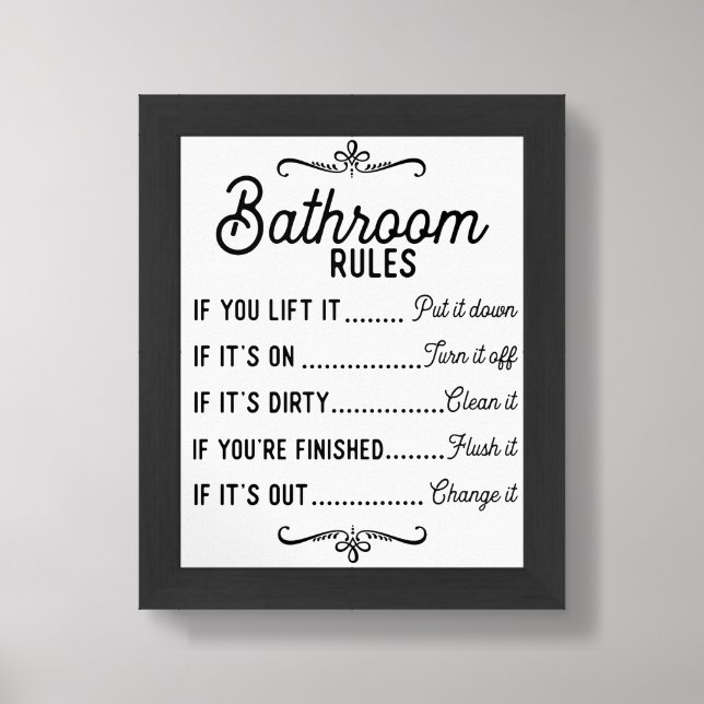 Funny Farmhouse Bathroom Rules Framed Art (Framed Front)