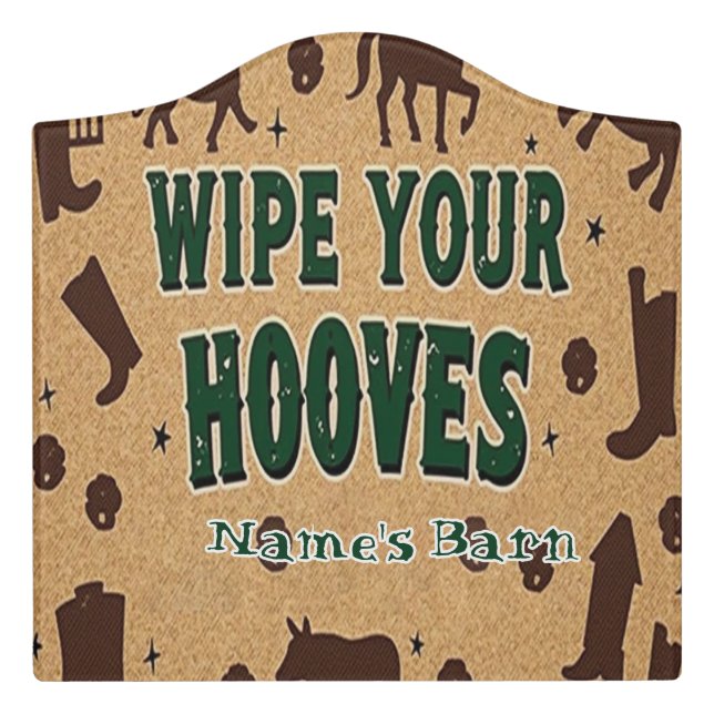 Funny Farmhouse Doormat – Wipe Your Hooves Door Sign (Large Crest Front)