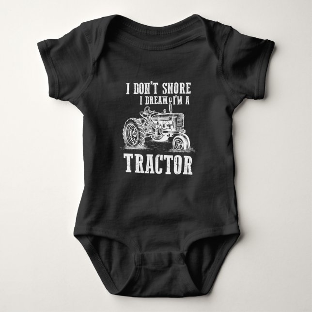 Funny Farming Tractor Driver Snoring Farmer Baby Bodysuit (Front)
