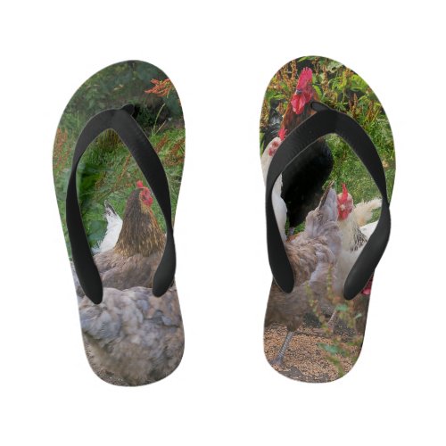 Funny Farmyard Chickens  Rooster Kids Flip Flops