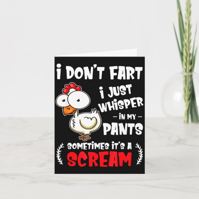 Funny Farting Chicken Lover I Dont Fart I Whisper  Card (Front)