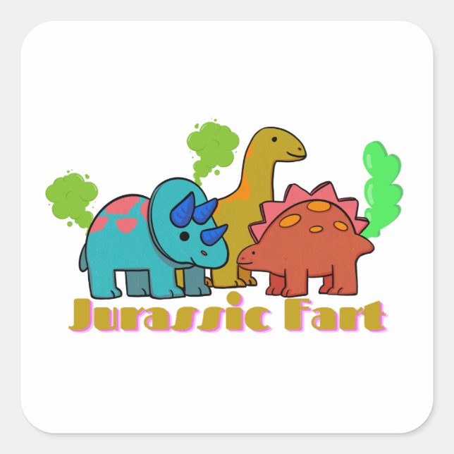 Funny Farting Dinosaurs Square Sticker (Front)