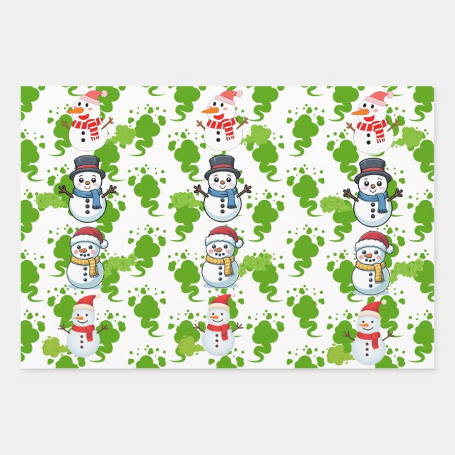 Funny Farting Snowmen Christmas Wrapping Paper Sheets (Front)