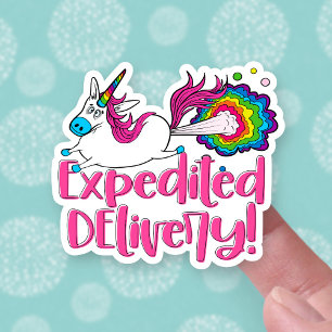 Funny Farting Unicorn Expedited Delivery Business Sticker