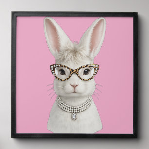 Funny Fashion Bunny with Leopard Glasses Peel And Stick Photo Tile