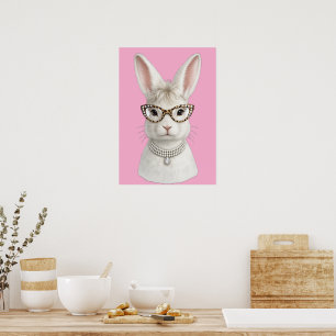 Funny Fashion Bunny with Leopard Glasses Poster