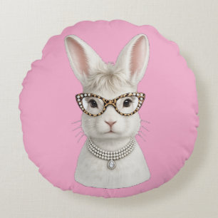 Funny Fashion Bunny with Leopard Glasses Round Pillow