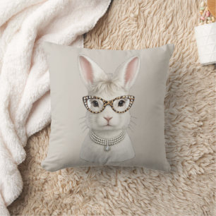 Funny Fashion Bunny with Leopard Glasses Throw Pillow