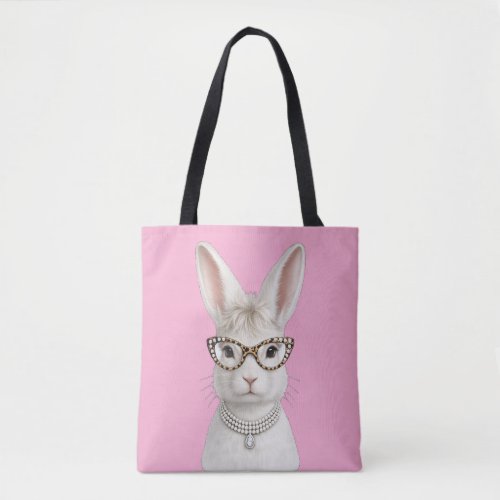 Funny Fashion Bunny with Leopard Glasses Tote Bag