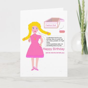 Funny Fashion Doll Girls Birthday Card by artistjandavies at Zazzle