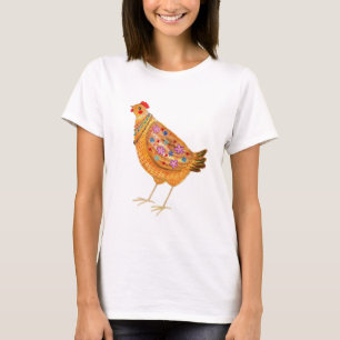 Funny Fashionable Floral Chicken with Jewelry T-Shirt