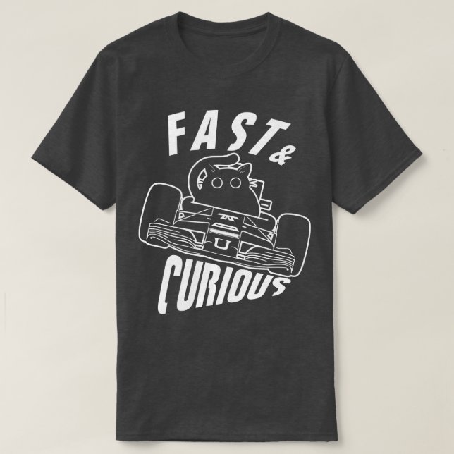 Funny Fast Curious  Driving Cat T-Shirt (Design Front)