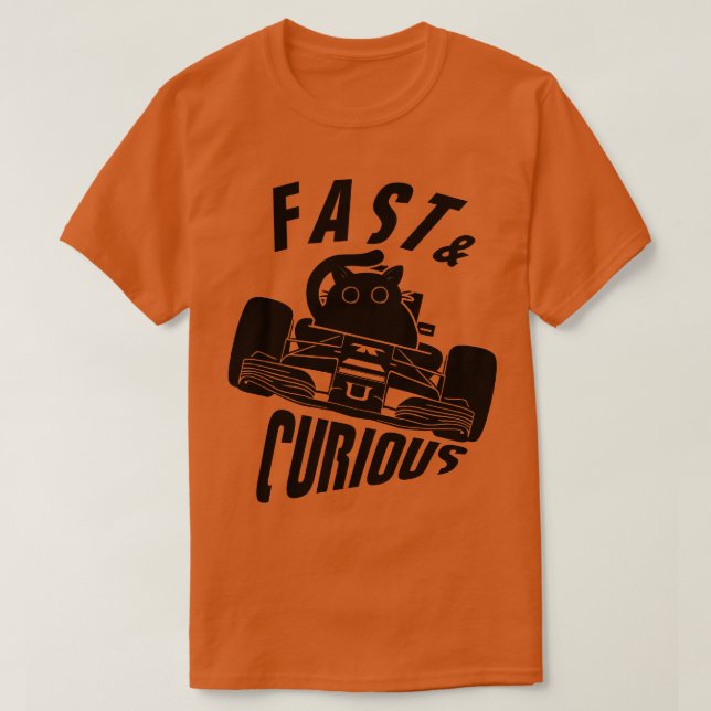 Funny Fast Curious Pilot Cat T-Shirt (Design Front)