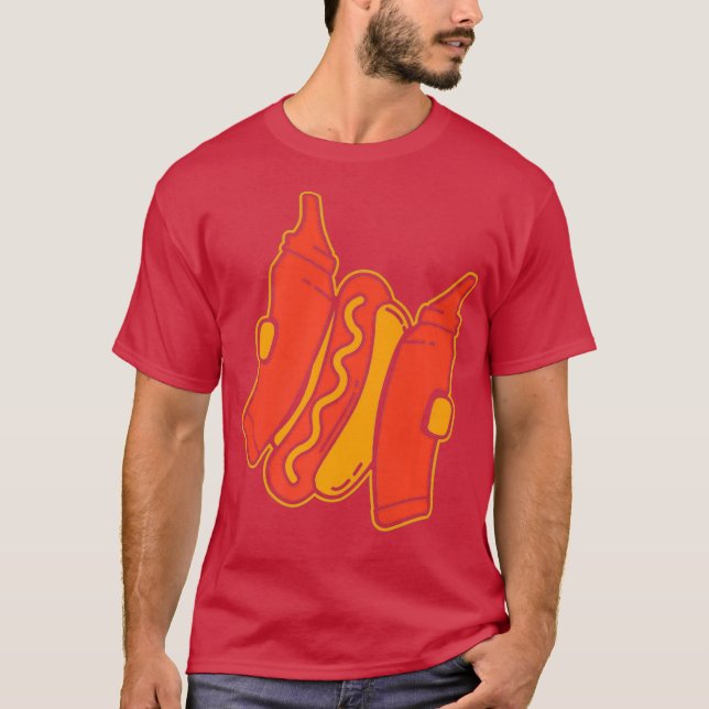 Funny Fastfood Hotdog with Mustard and Ketchup T-Shirt (Front)