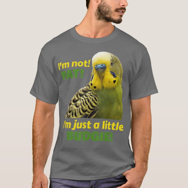 Funny Fat Budgie Green Yellow Parakeet Parrot T-Shirt (Front)