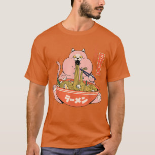 Funny fat cat eating Ramen Japanese Kanji - But Fi T-Shirt