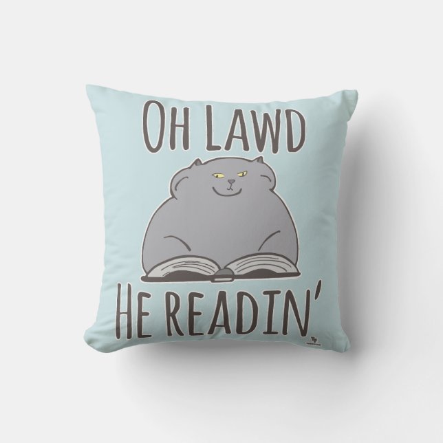  Funny Fat Cat He Reading Fun Cartoon Logo Throw Pillow (Front)