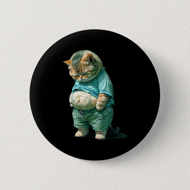 Funny Fat Cat Ia Art Design Print  Button (Front)