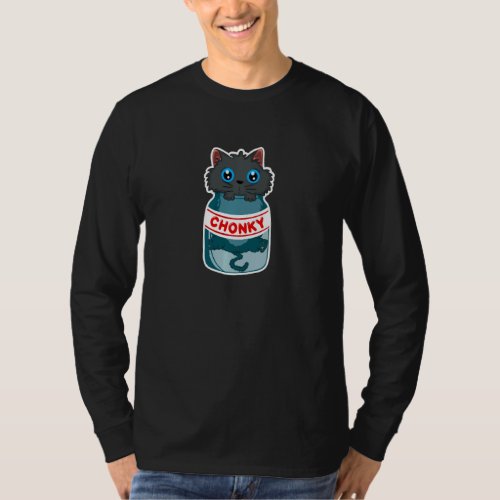 Funny Fat Cat Meme Cute Chonky Cat Stuck In A Chon T_Shirt