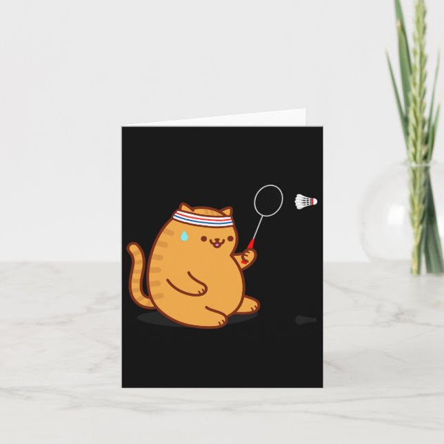 Funny Fat Cat Playing Dminton  Card (Front)