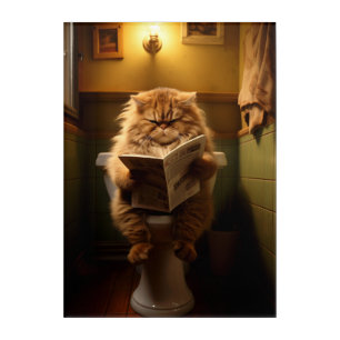 Funny Fat Cat Reading Newspaper on Toilet Acrylic Print