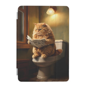 Funny Fat Cat Reading Newspaper on Toilet iPad Mini Cover