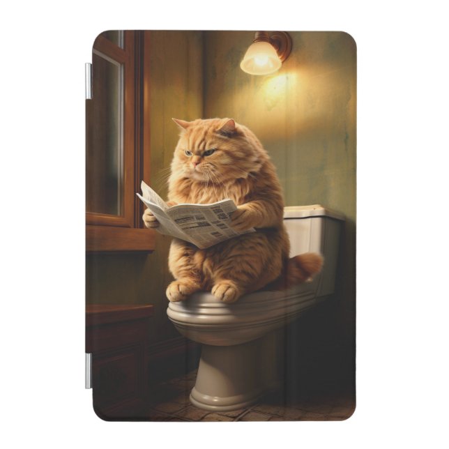 Funny Fat Cat Reading Newspaper on Toilet iPad Mini Cover (Front)