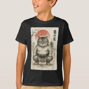 Funny Fat Cat Sumo Wrestler Sumi-e Japanese Art An T-Shirt