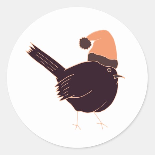 Funny fat Christmas bird with hat on Classic Round Sticker