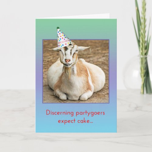 Funny Fat Goat In Party Hat Birthday Card