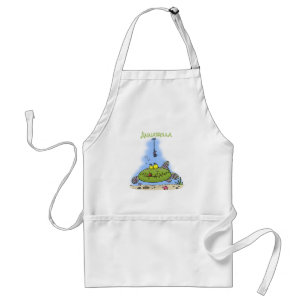 Funny fat hungry green fish fishing cartoon adult apron