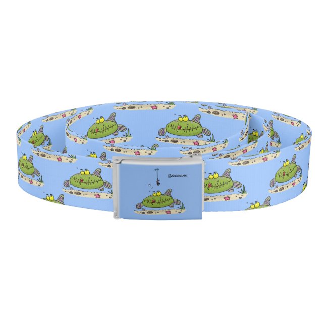 Funny fat hungry green fish fishing cartoon belt (Coil)